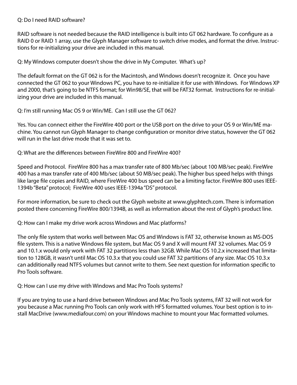 Glyph GT 062 User Manual | Page 13 / 13