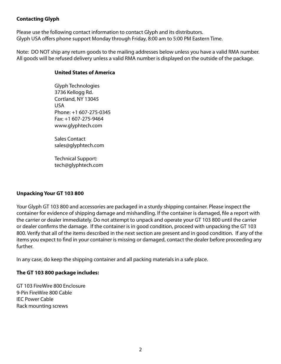 Glyph GT 103 FireWire 800 User Manual | Page 2 / 8