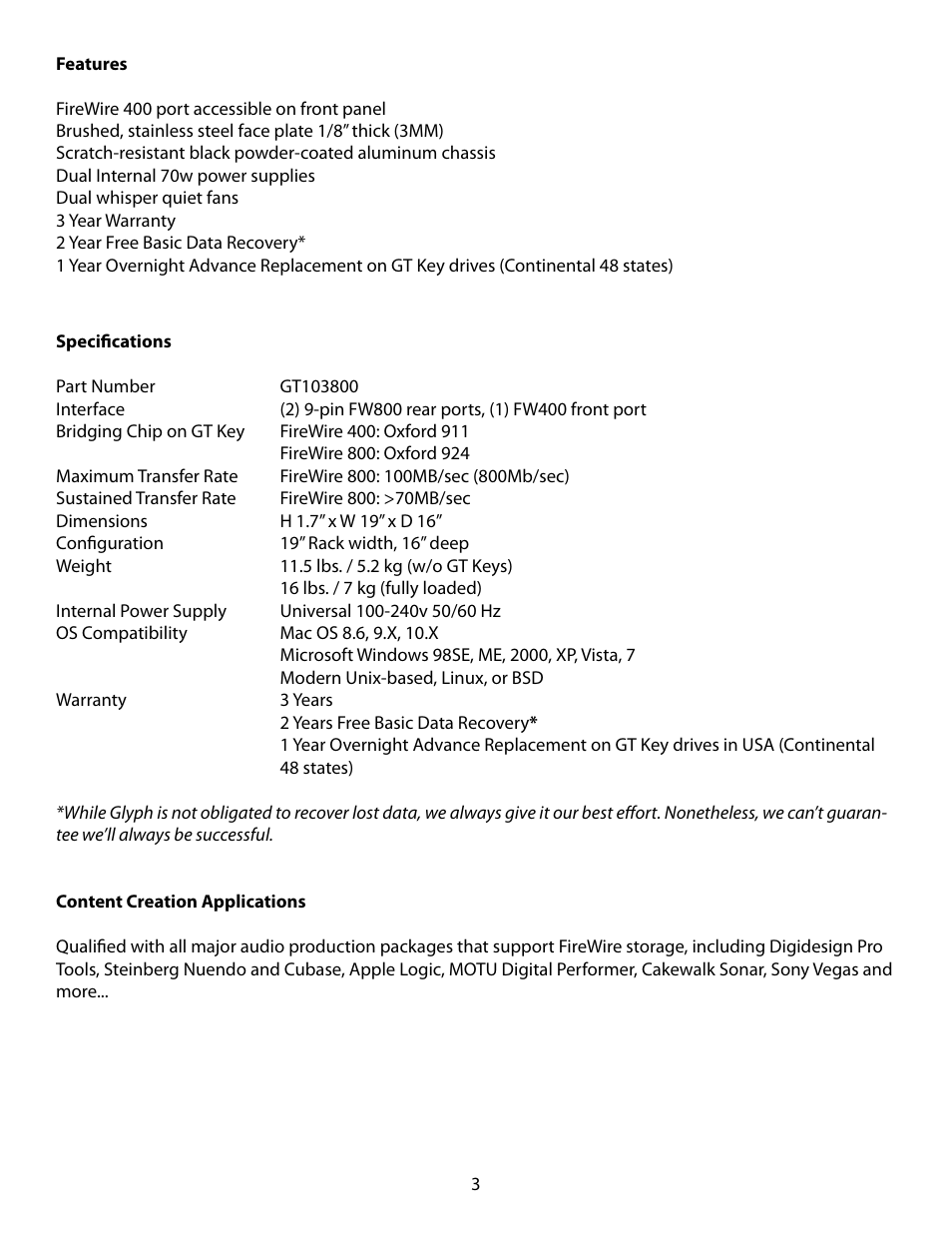 Glyph GT 103 FireWire 800 User Manual | Page 3 / 8
