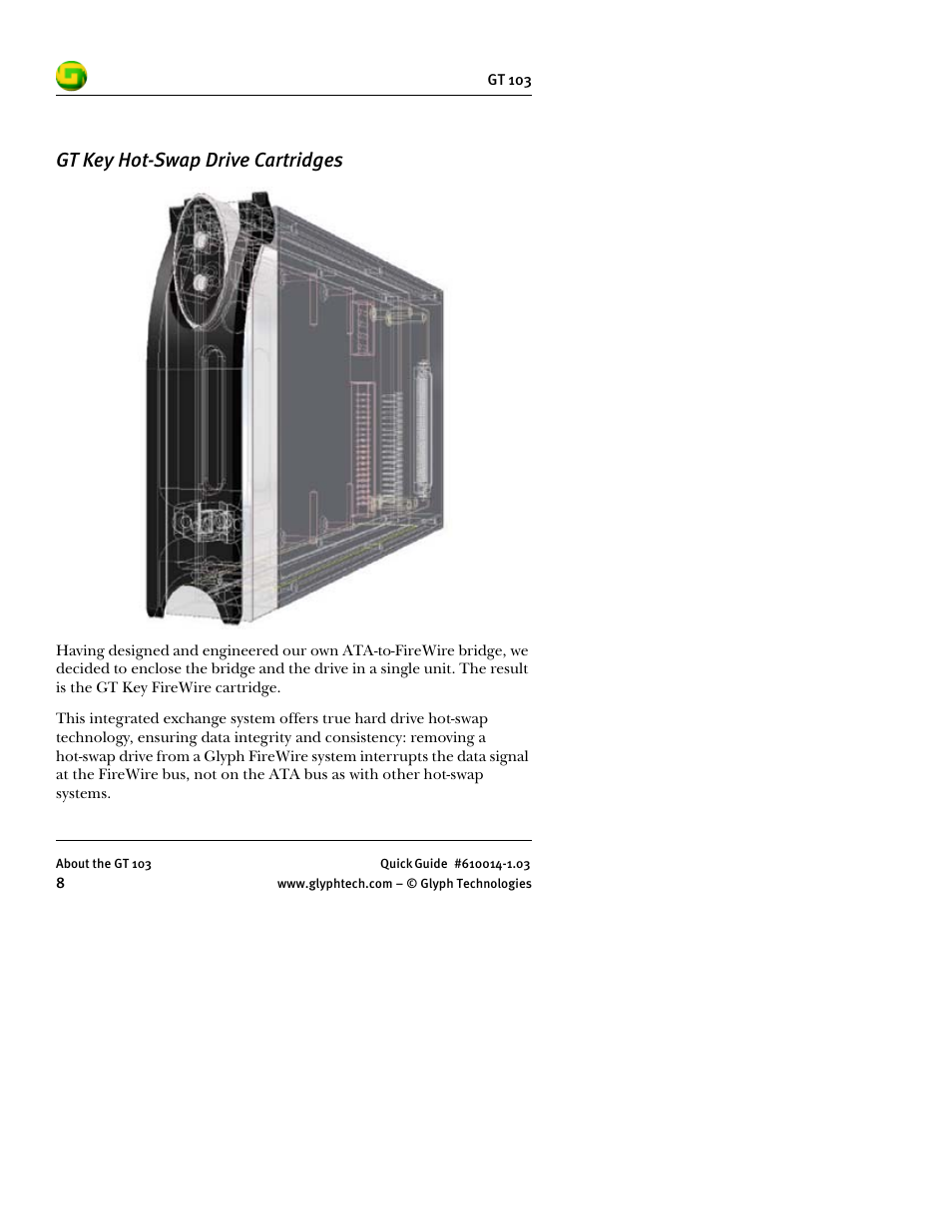 Gt key hot-swap drive cartridges | Glyph GT 103 User Manual | Page 10 / 32