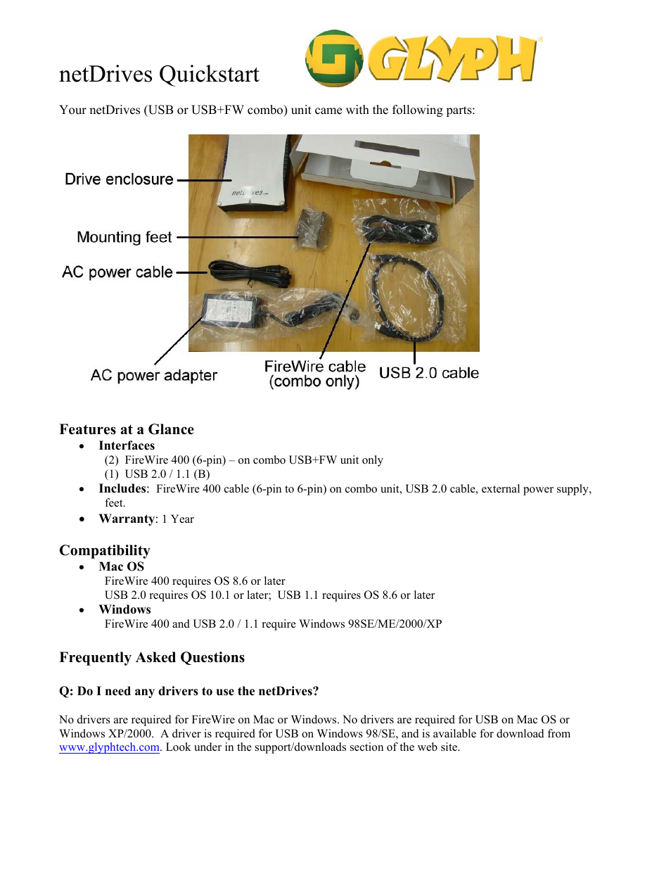 Glyph netDrives User Manual | 2 pages
