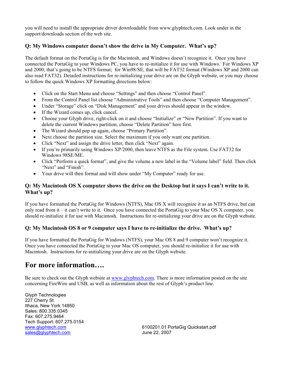 For more information | Glyph PortaGig User Manual | Page 2 / 2