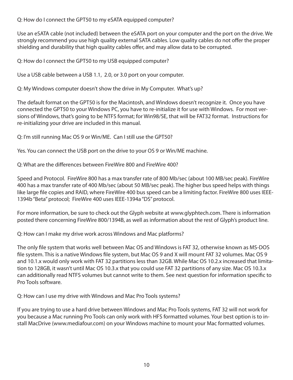 Glyph GPT50 User Manual | Page 10 / 10
