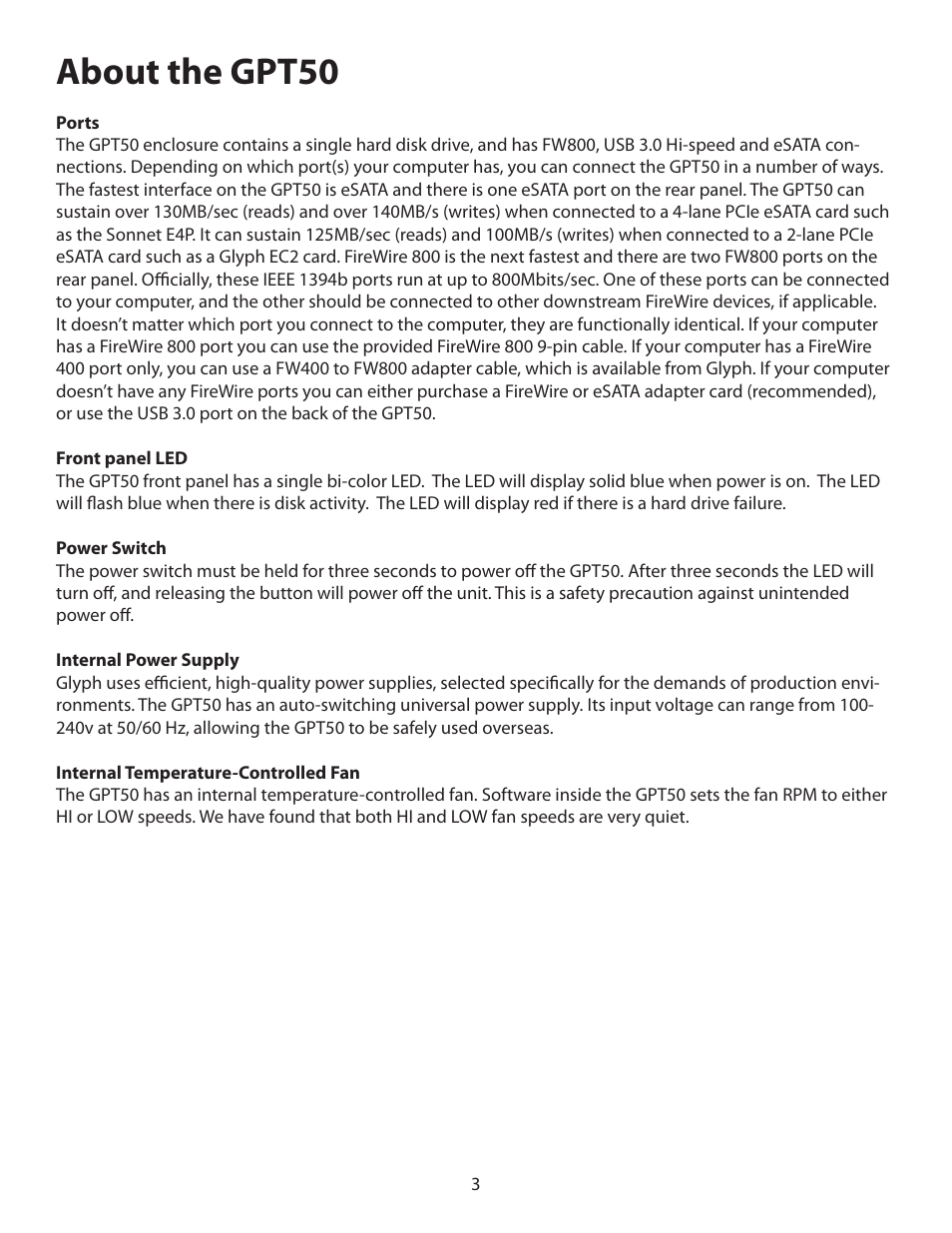 About the gpt50 | Glyph GPT50 User Manual | Page 3 / 10