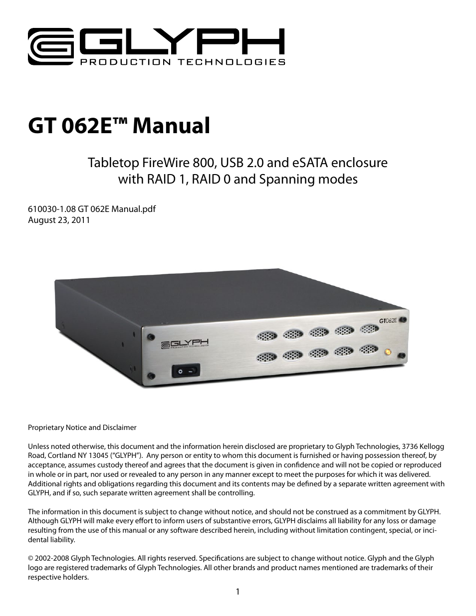 Glyph GT 062E User Manual | 17 pages