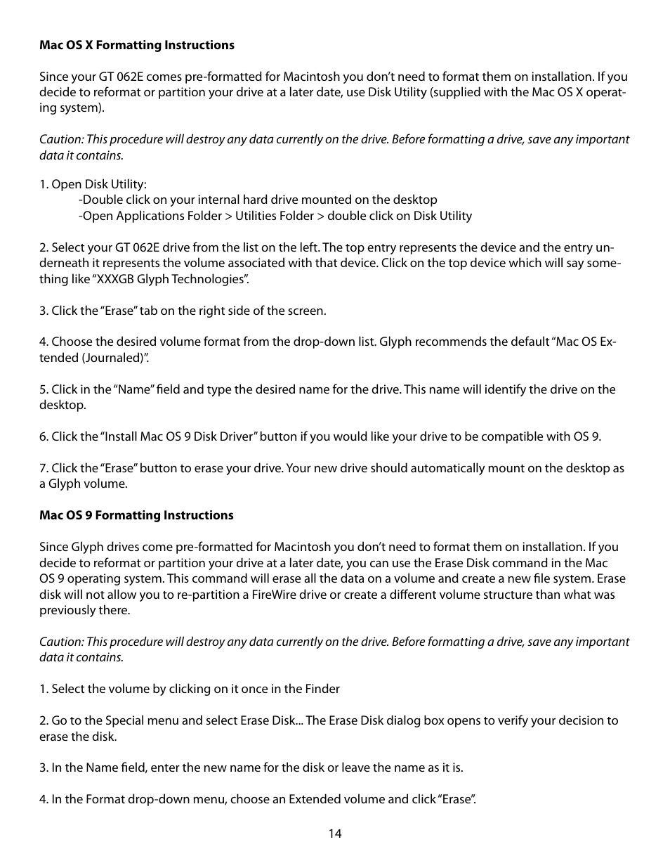 Glyph GT 062E User Manual | Page 14 / 17