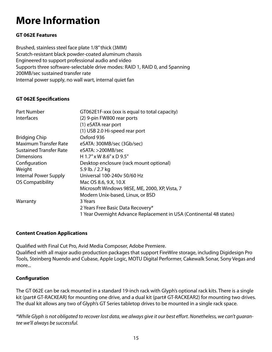 More information | Glyph GT 062E User Manual | Page 15 / 17