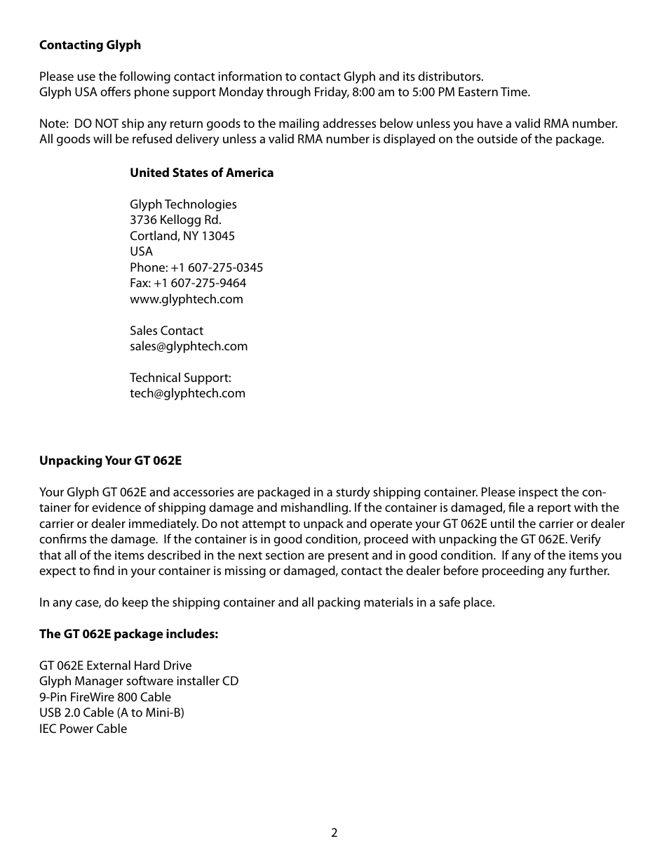 Glyph GT 062E User Manual | Page 2 / 17