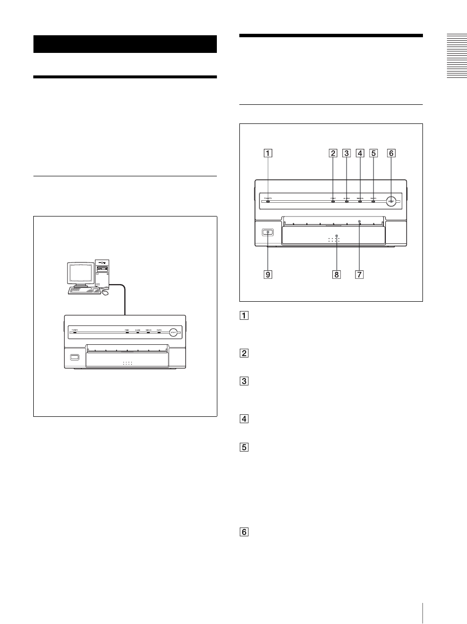 Getting started, System overview, System configuration | Location and function of parts and controls, Front panel | Sony UP-D55 User Manual | Page 5 / 22