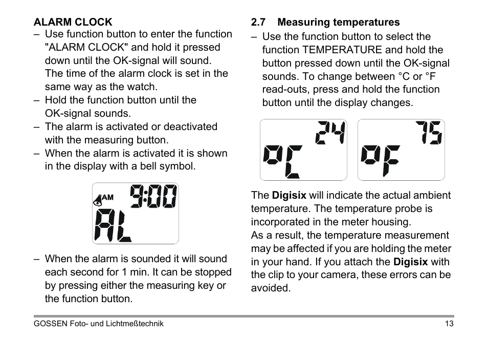 Gossen Digisix User Manual | Page 13 / 16