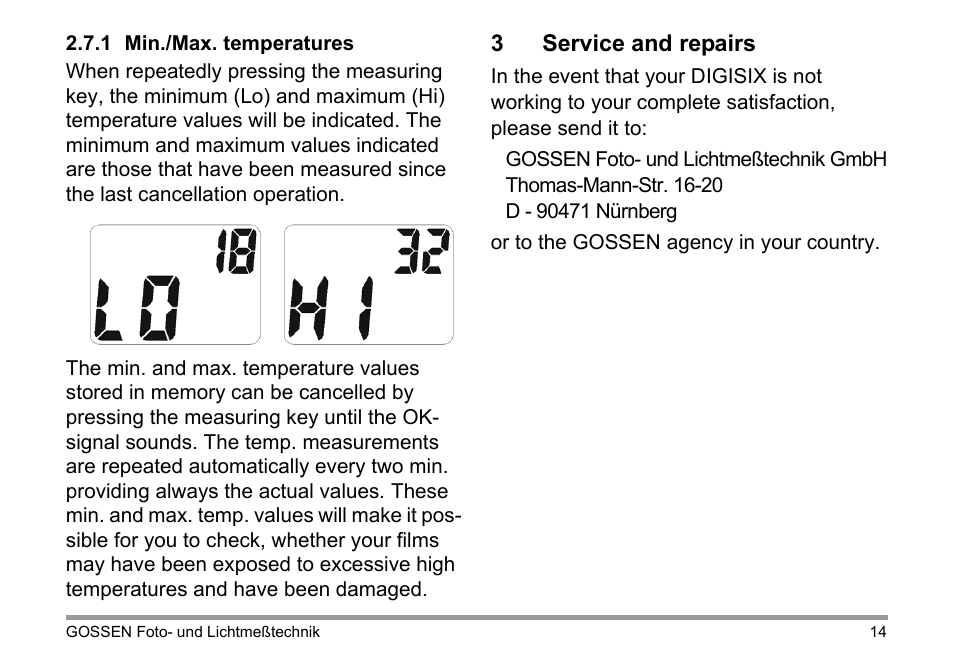 Gossen Digisix User Manual | Page 14 / 16