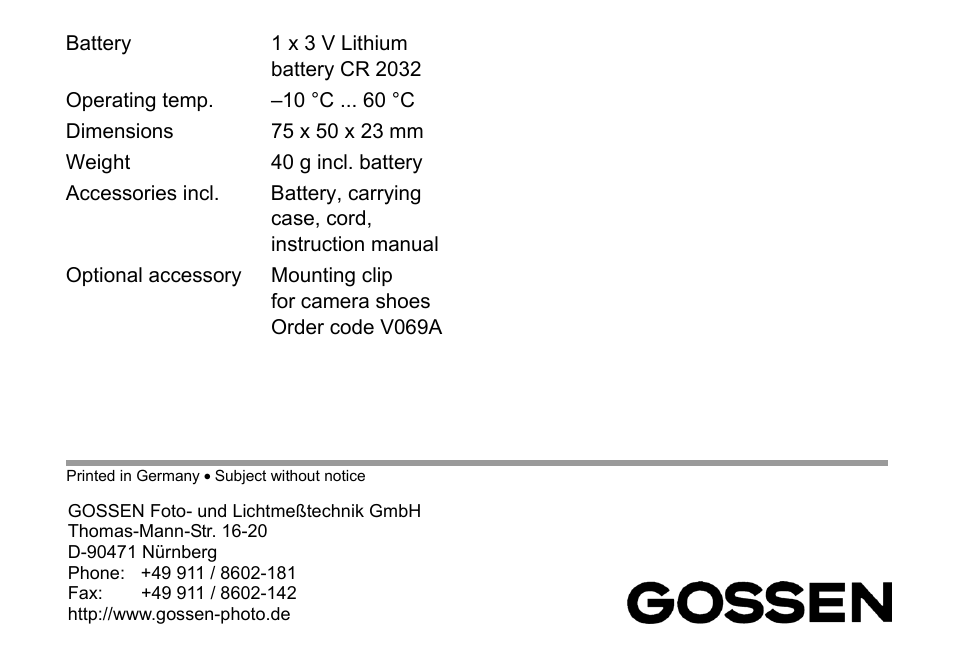 Gossen Digisix User Manual | Page 16 / 16