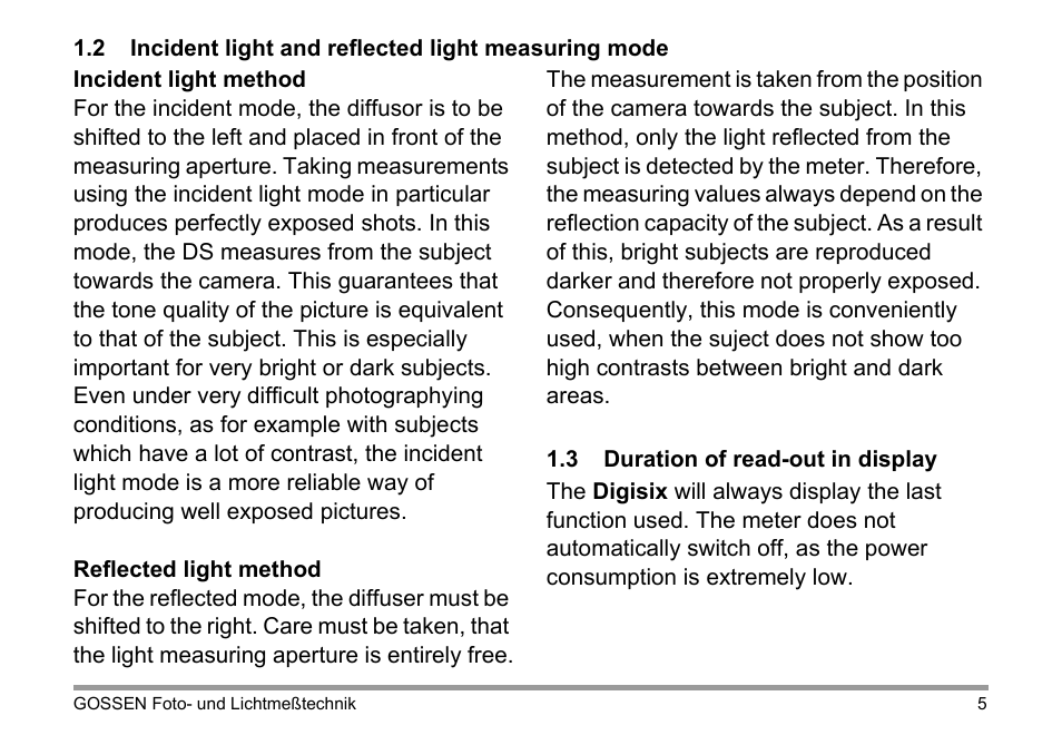 Gossen Digisix User Manual | Page 5 / 16