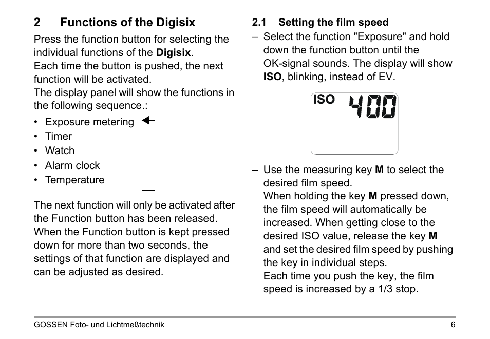 Gossen Digisix User Manual | Page 6 / 16