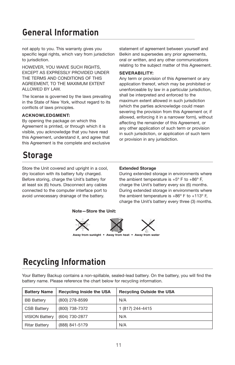 General information storage, Recycling information | Belkin BU305500-USB User Manual | Page 12 / 12