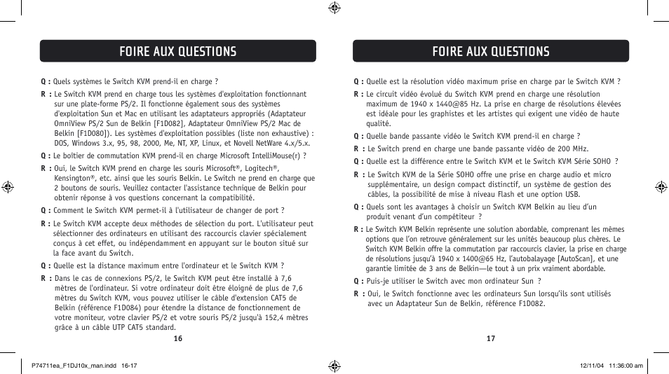 Foire aux questions | Belkin F1DJ104P-B User Manual | Page 25 / 87