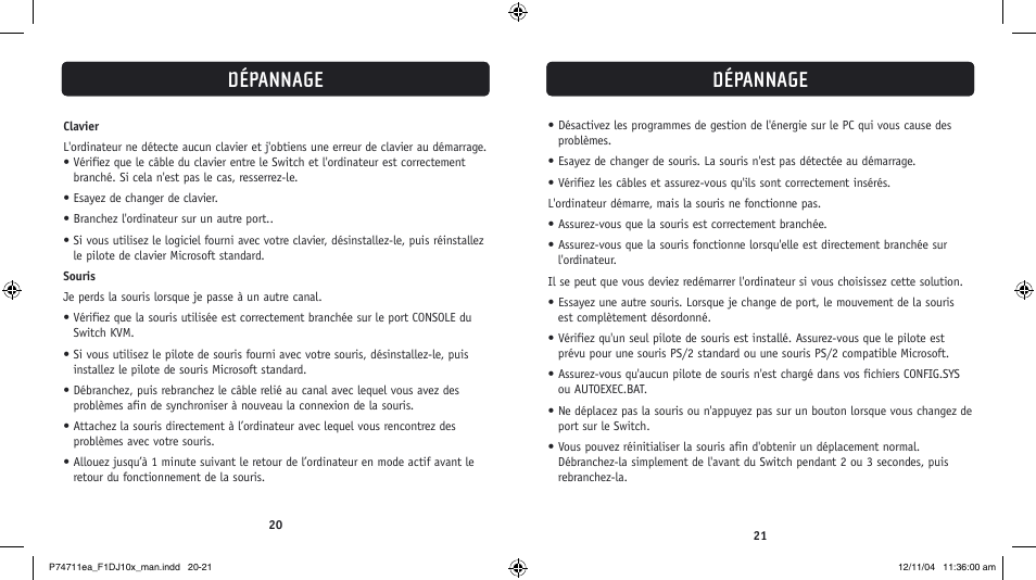 Dépannage | Belkin F1DJ104P-B User Manual | Page 27 / 87