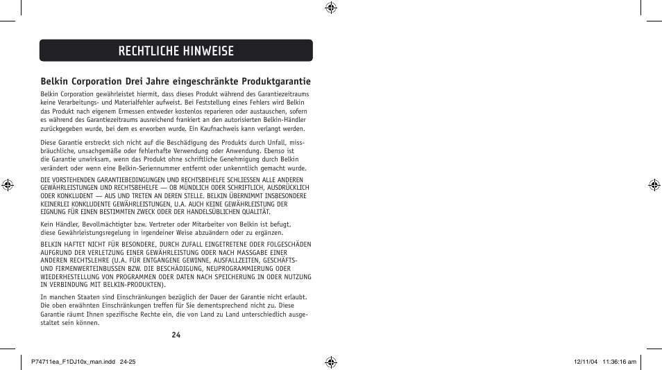 Rechtliche hinweise | Belkin F1DJ104P-B User Manual | Page 43 / 87