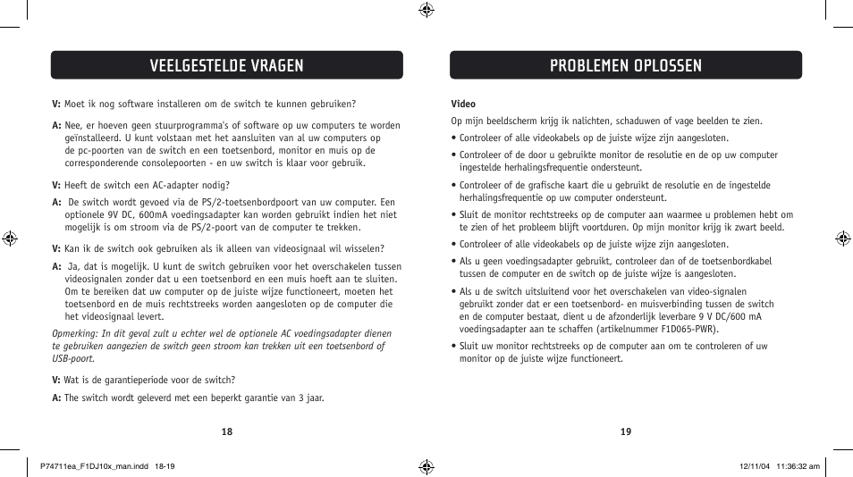 Problemen oplossen, Veelgestelde vragen | Belkin F1DJ104P-B User Manual | Page 54 / 87