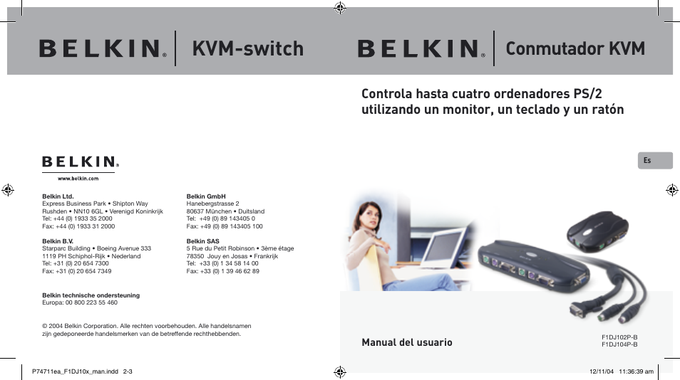 Kvm-switch, Conmutador kvm | Belkin F1DJ104P-B User Manual | Page 58 / 87