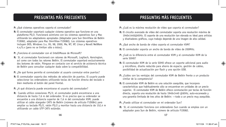 Preguntas más frecuentes | Belkin F1DJ104P-B User Manual | Page 67 / 87