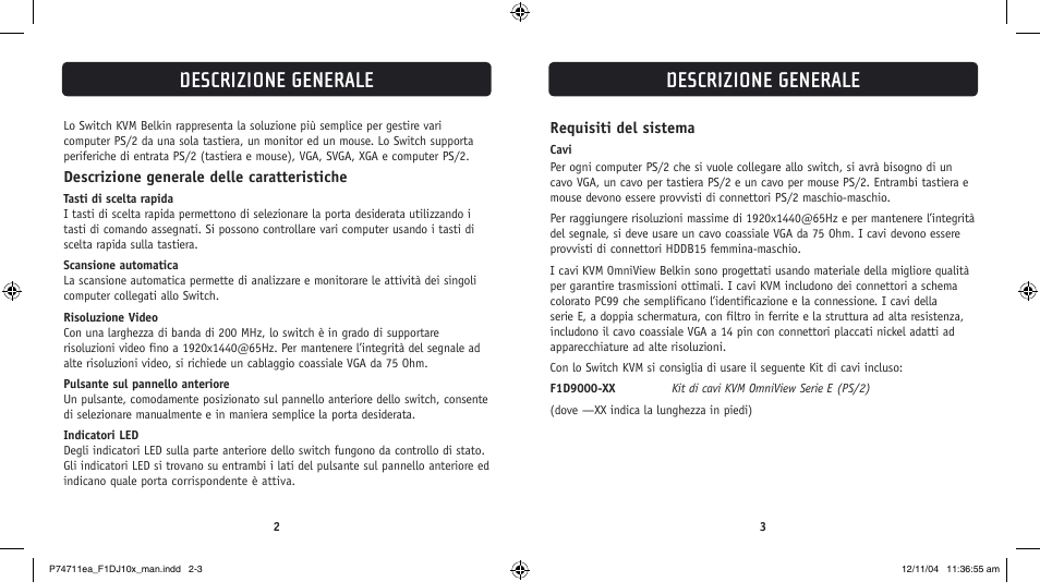 Descrizione generale | Belkin F1DJ104P-B User Manual | Page 74 / 87