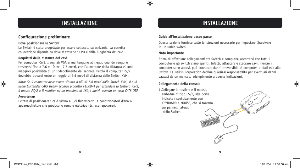 Installation installazione, Installazione | Belkin F1DJ104P-B User Manual | Page 77 / 87