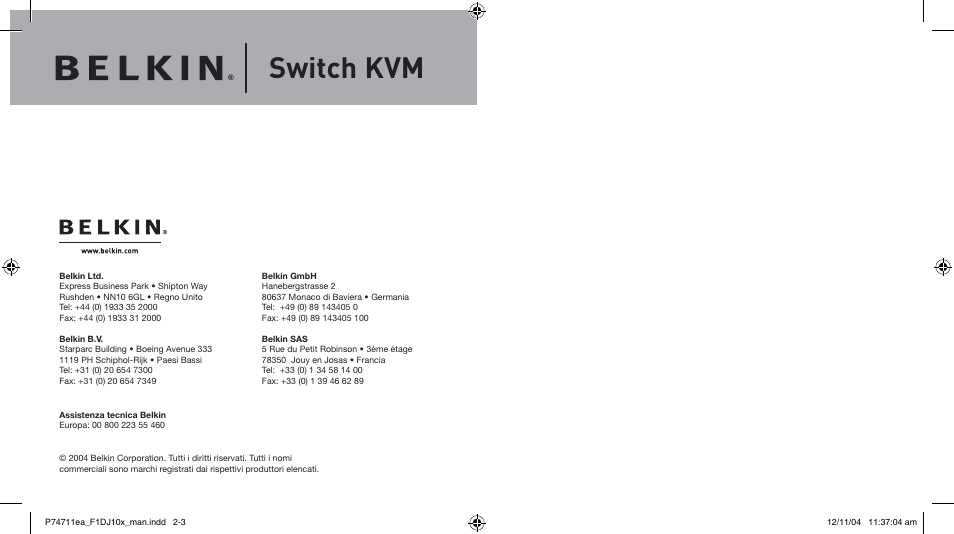 Switch kvm | Belkin F1DJ104P-B User Manual | Page 86 / 87