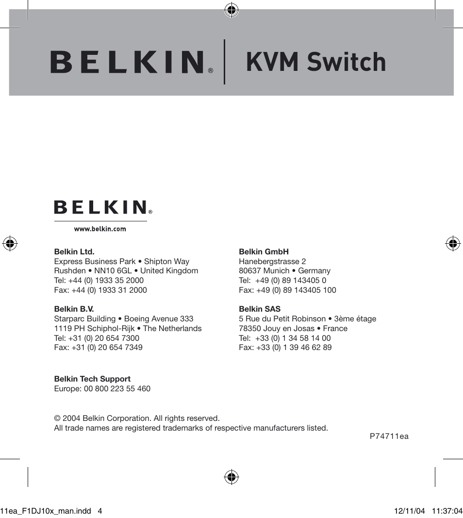 Kvm switch | Belkin F1DJ104P-B User Manual | Page 87 / 87