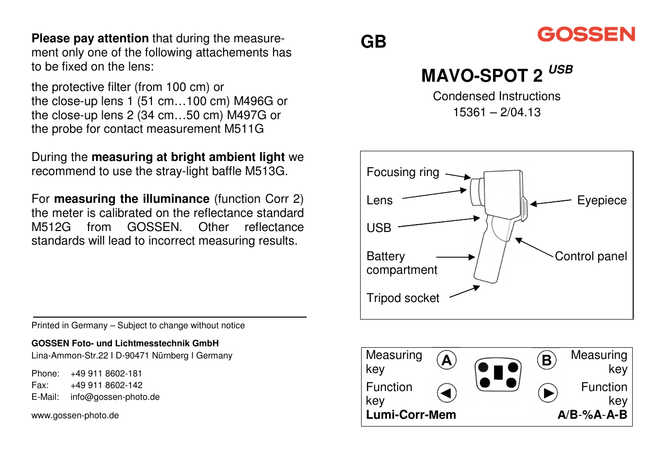 Gossen Mavo-Spot 2 USB Essentials User Manual | 2 pages