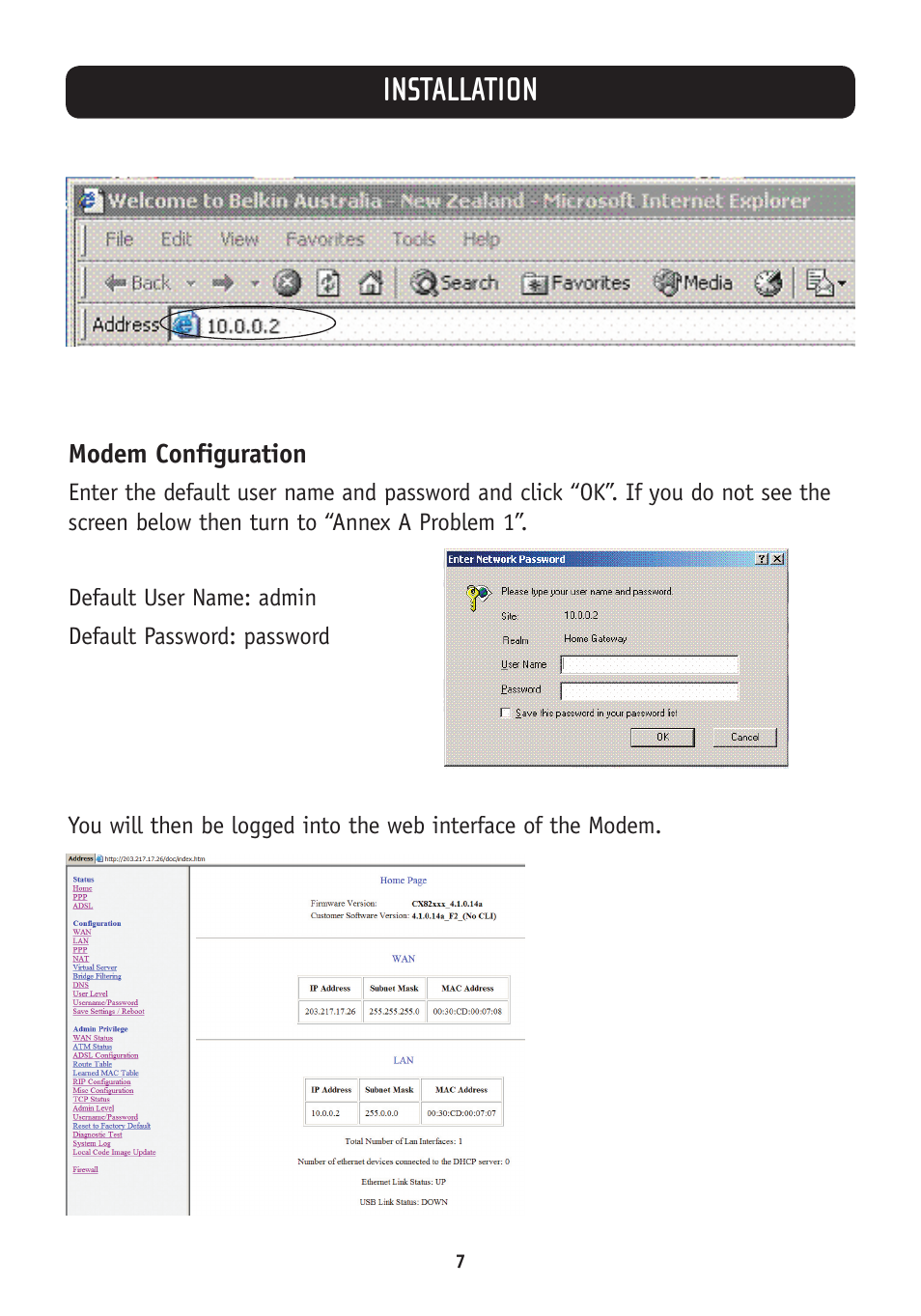 Installation | Belkin F5D5730au User Manual | Page 10 / 23