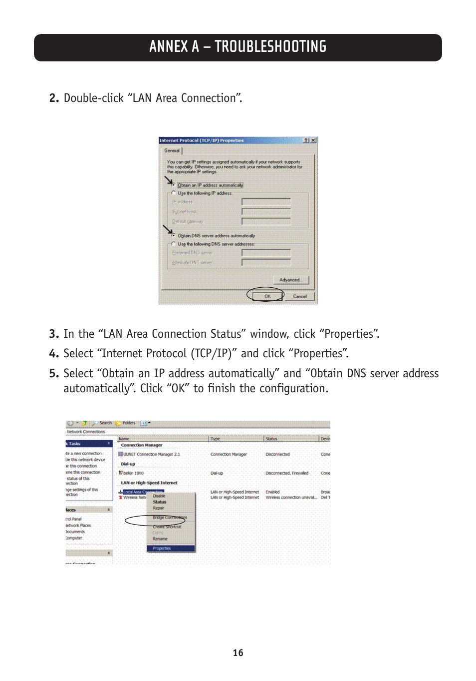 Annex a – troubleshooting | Belkin F5D5730au User Manual | Page 19 / 23