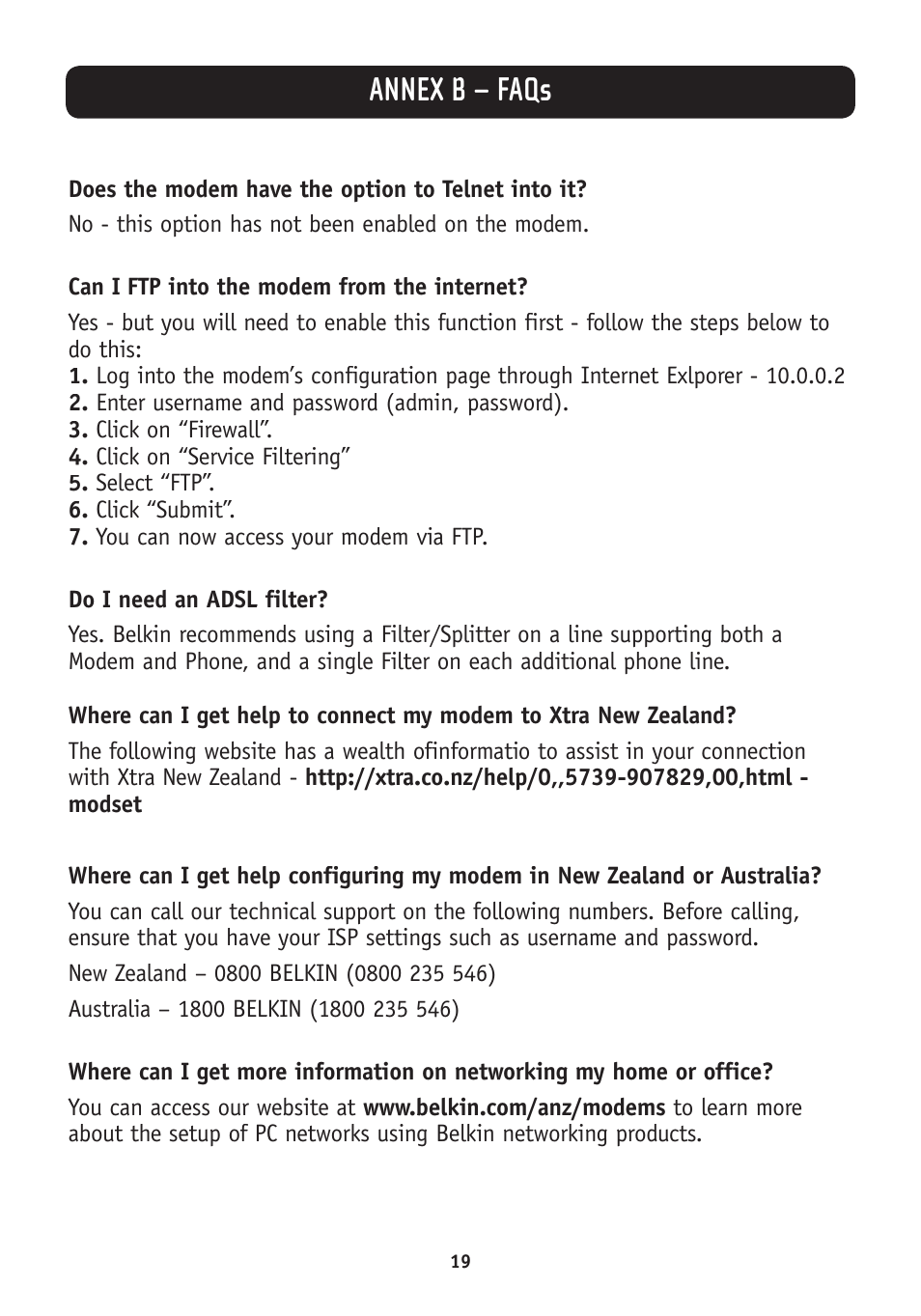Annex b – faqs | Belkin F5D5730au User Manual | Page 22 / 23