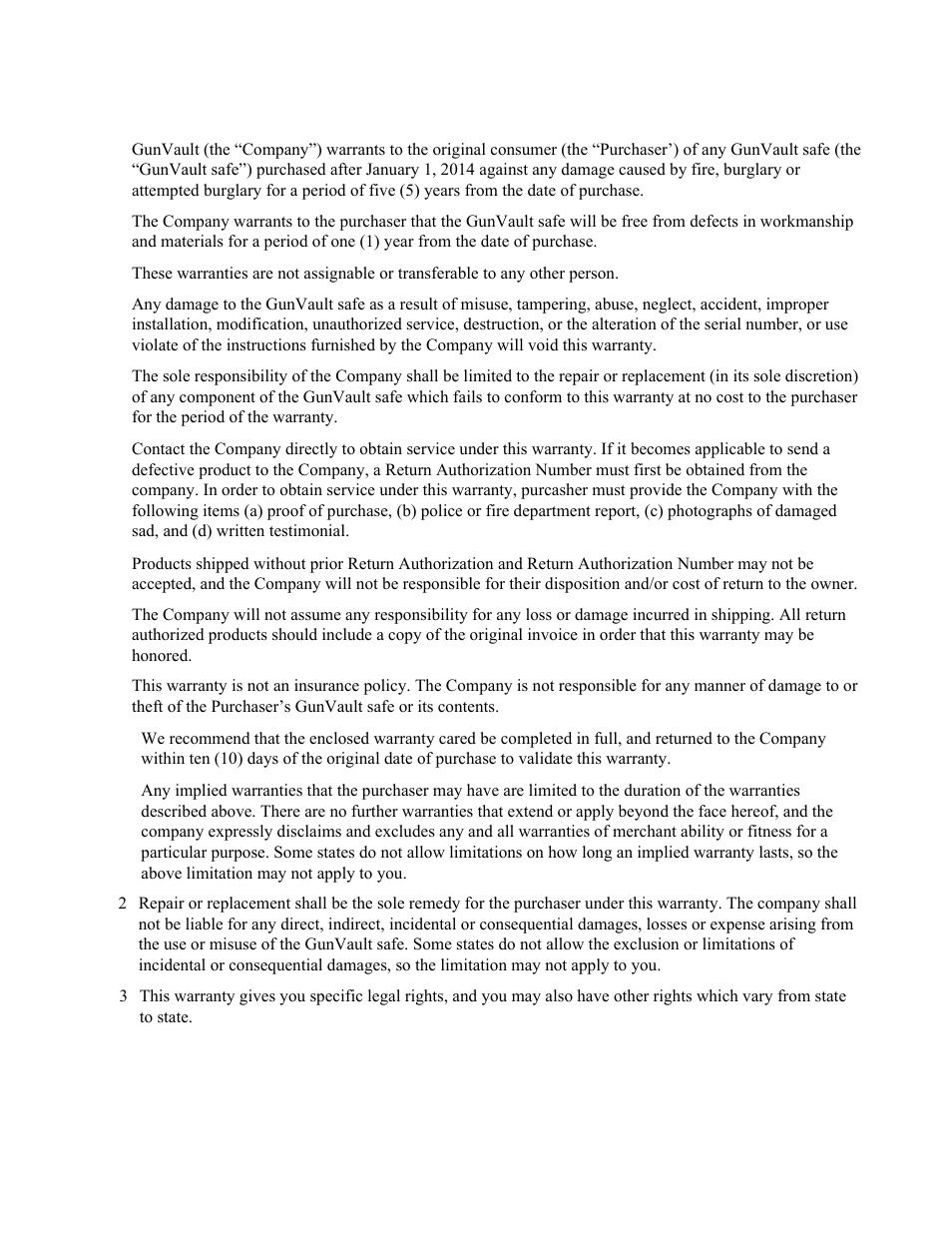 “limited warranty | GunVault GVB 2000 User Manual | Page 12 / 13