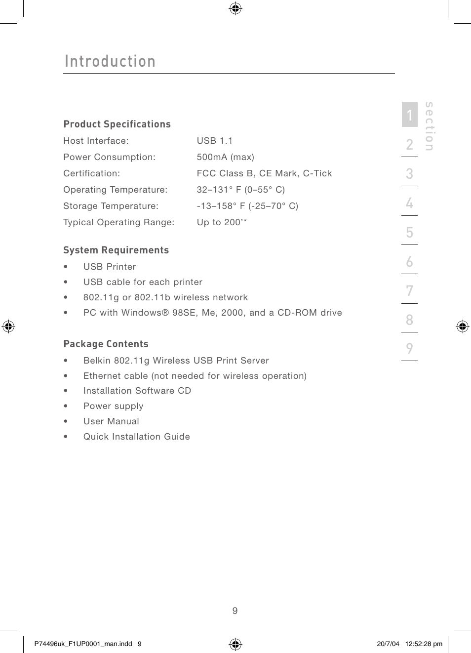Introduction, Se ct io n | Belkin F1UP0001 User Manual | Page 11 / 53