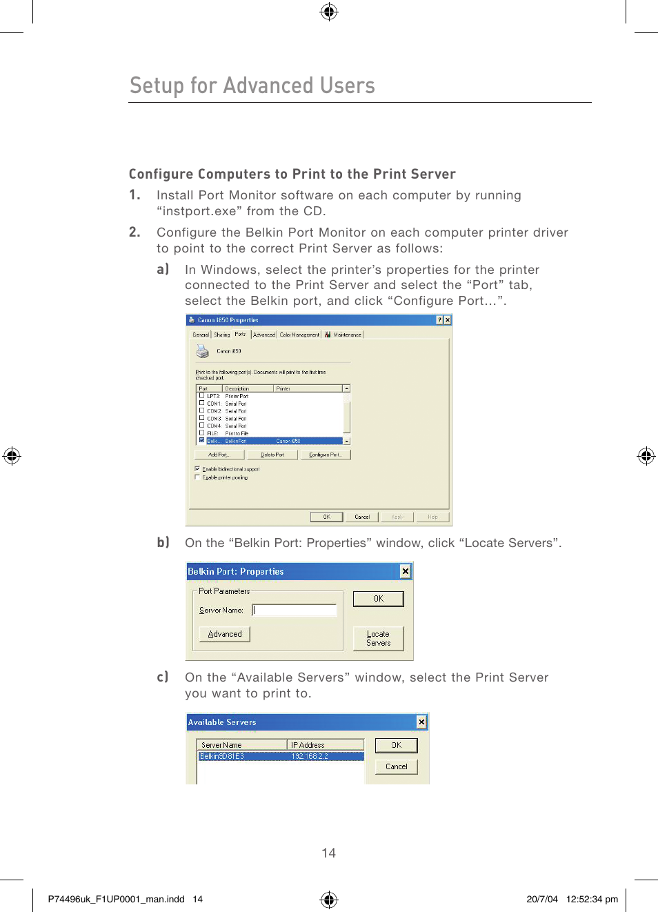 Setup for advanced users | Belkin F1UP0001 User Manual | Page 16 / 53