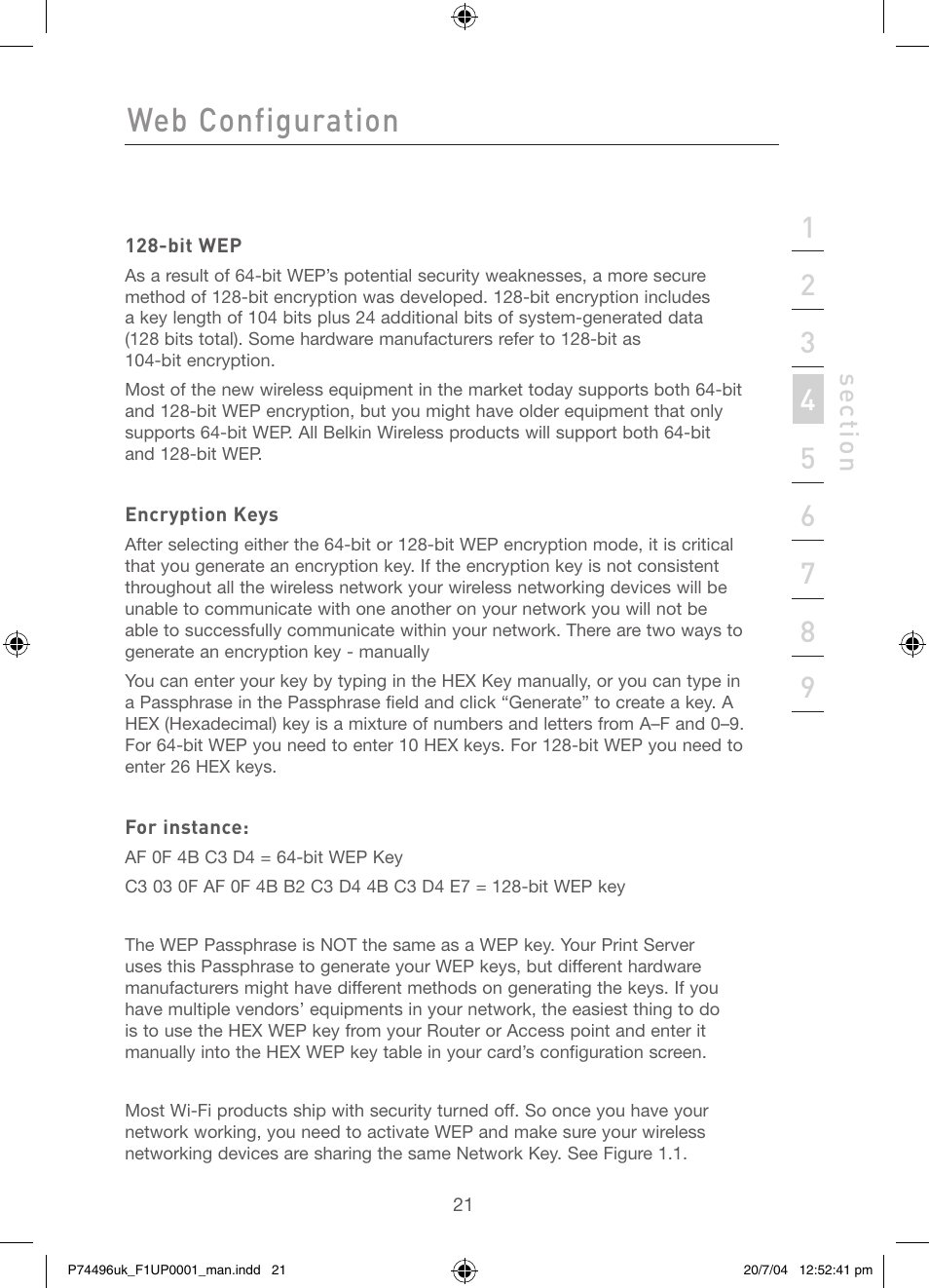 Web configuration | Belkin F1UP0001 User Manual | Page 23 / 53