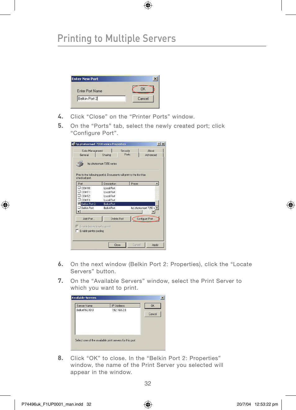 Printing to multiple servers | Belkin F1UP0001 User Manual | Page 34 / 53