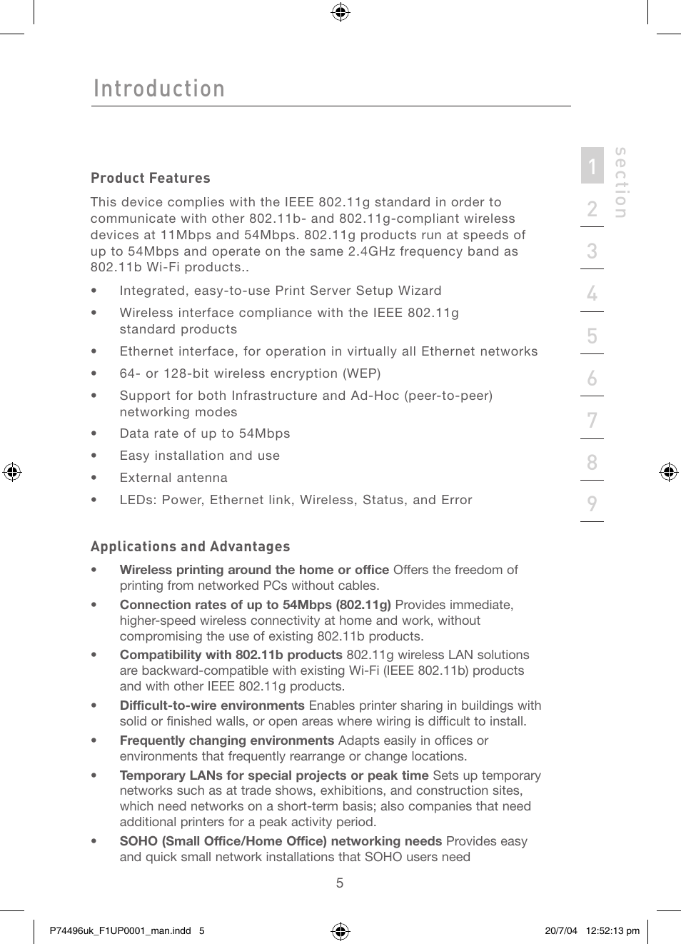 Introduction, Se ct io n | Belkin F1UP0001 User Manual | Page 7 / 53