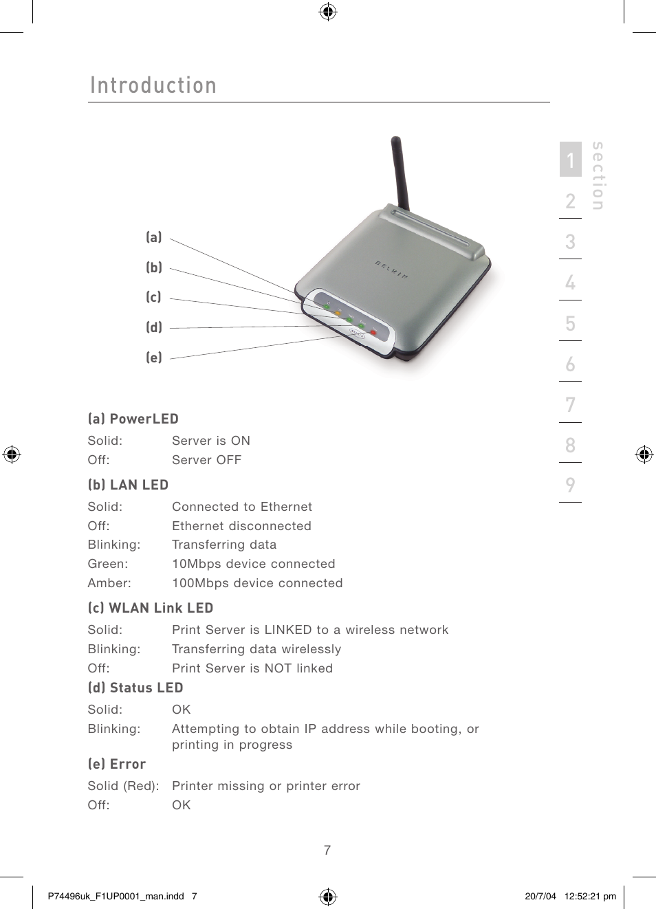 Introduction, Se ct io n | Belkin F1UP0001 User Manual | Page 9 / 53