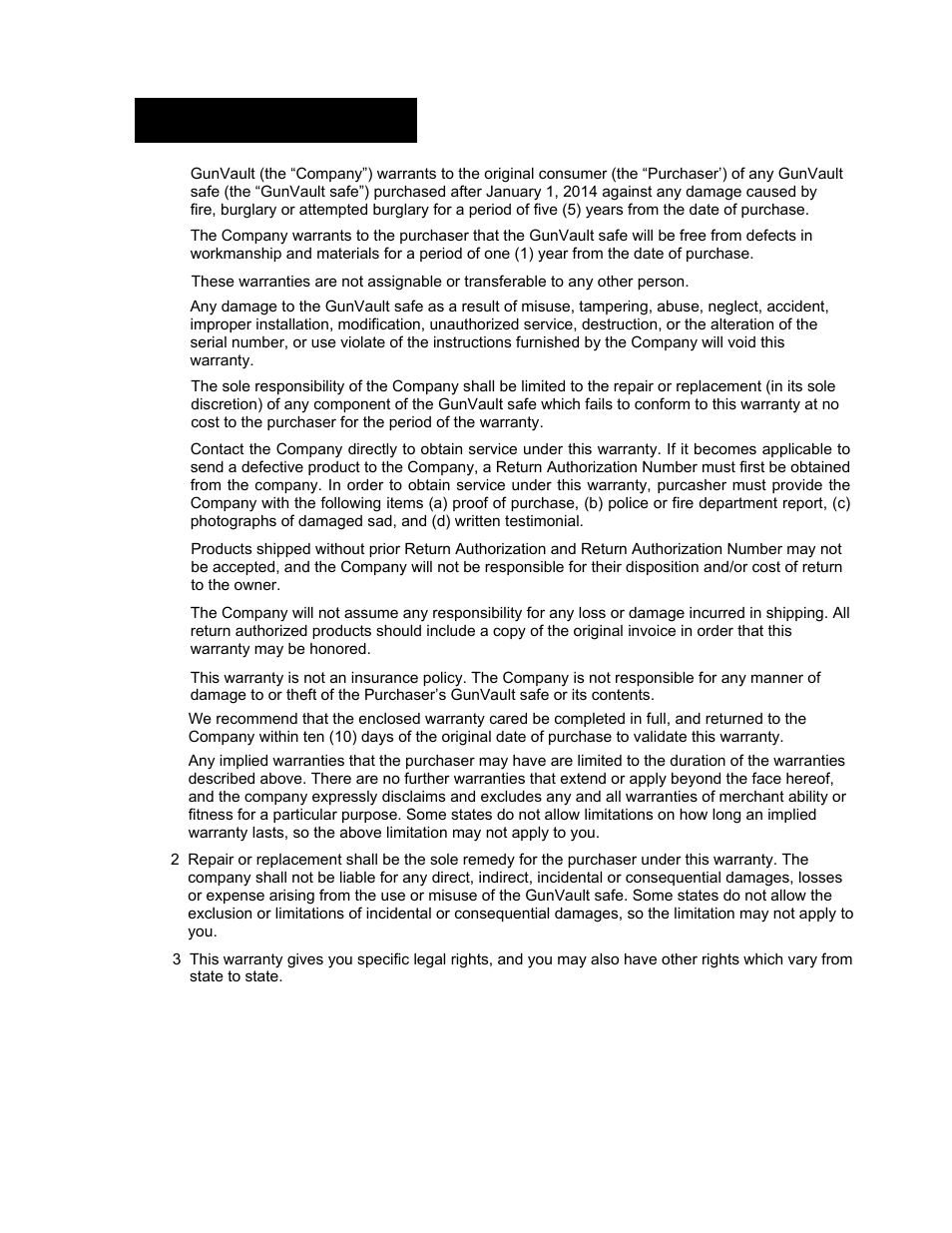 Limited warranty | GunVault MVB 500 User Manual | Page 9 / 12