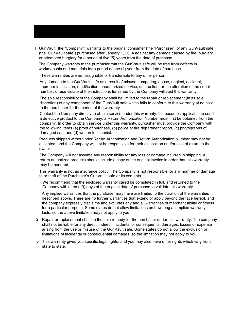 Limited warranty | GunVault MV 1000 User Manual | Page 7 / 8