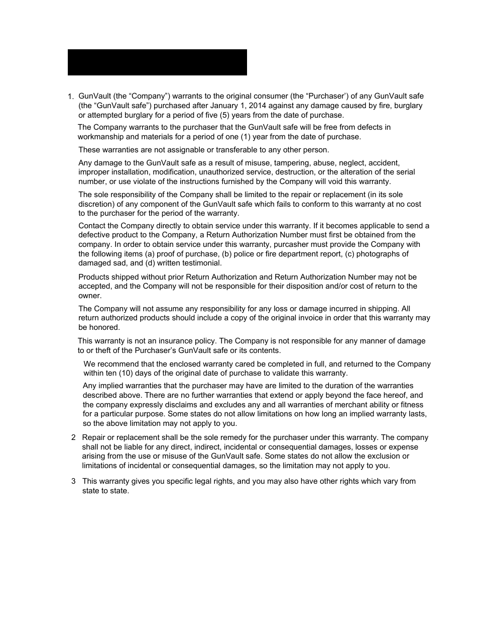 Limited warranty | GunVault SV 500 User Manual | Page 10 / 12