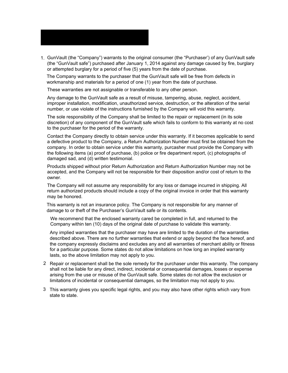 Limited warranty | GunVault GV 3000 User Manual | Page 7 / 8