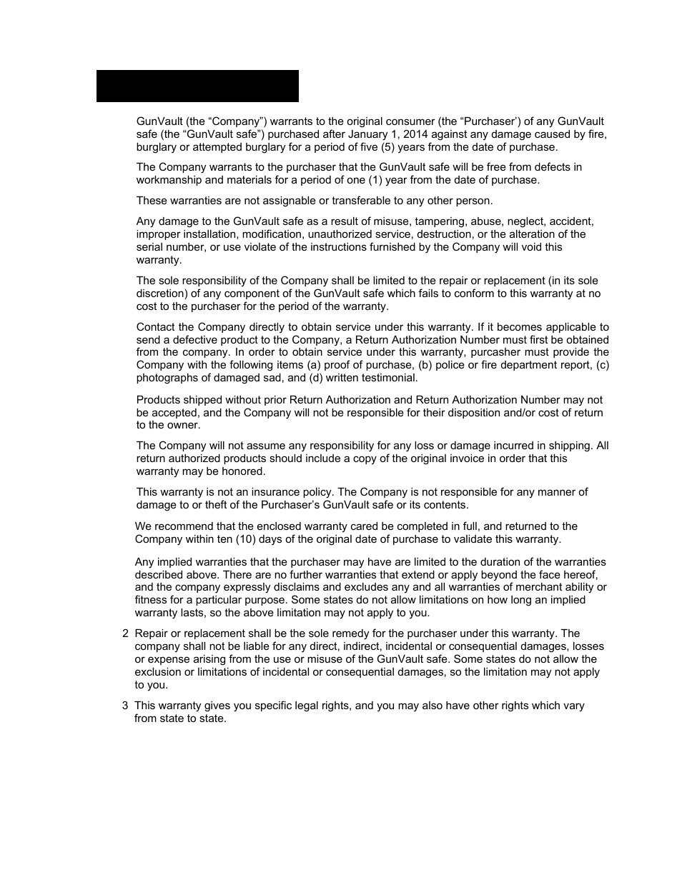 Limited warranty | GunVault GVB 3000 User Manual | Page 9 / 12