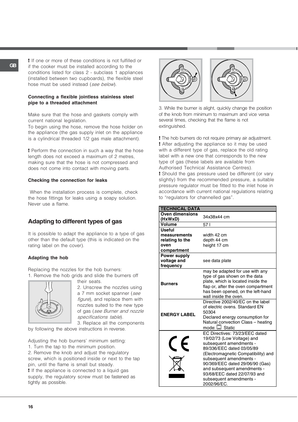 Adapting to different types of gas | Hotpoint Ariston C 34S N1 R/HA User Manual | Page 16 / 36