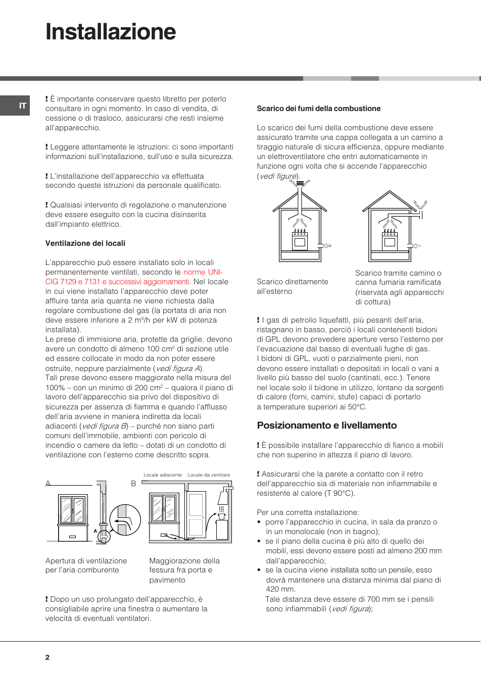 Installazione, Posizionamento e livellamento | Hotpoint Ariston C 34S N1 R/HA User Manual | Page 2 / 36