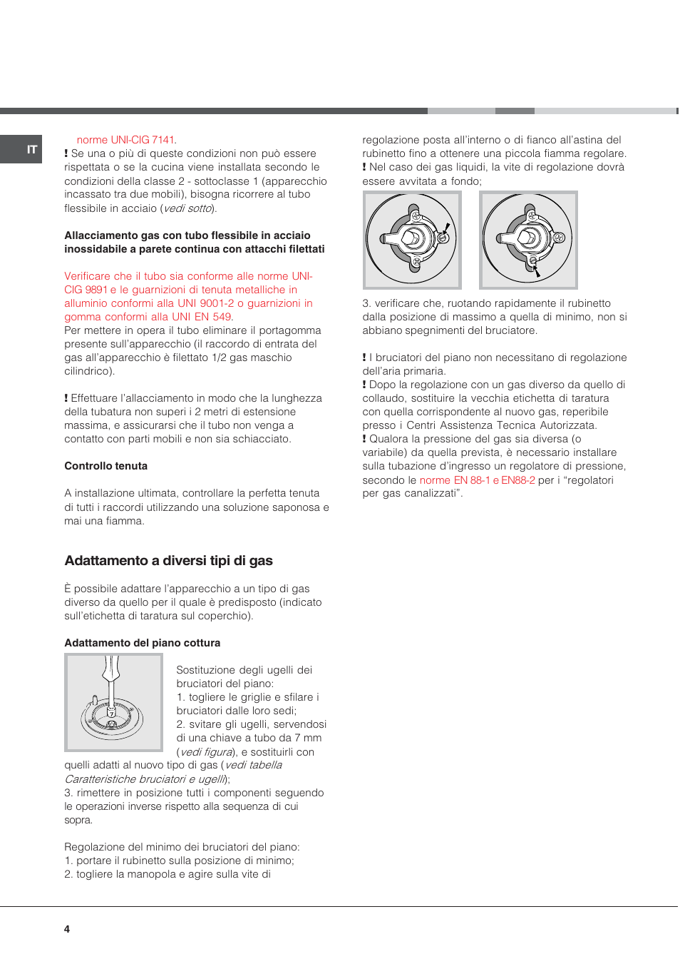 Adattamento a diversi tipi di gas | Hotpoint Ariston C 34S N1 R/HA User Manual | Page 4 / 36