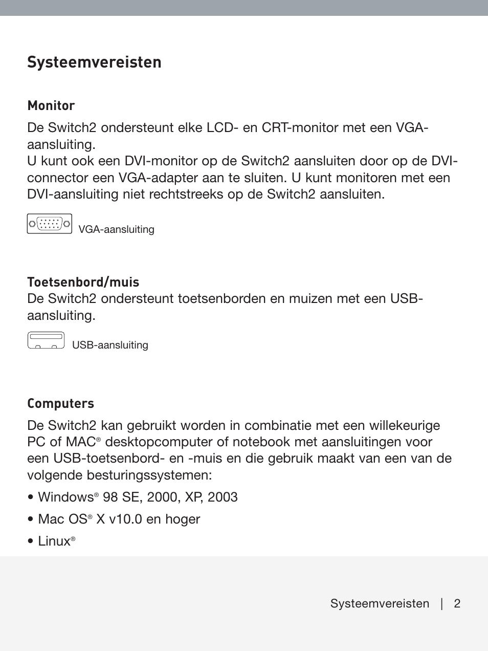 Systeemvereisten, X v10.0 en hoger • linux | Belkin F1DF102UEA User Manual | Page 21 / 40