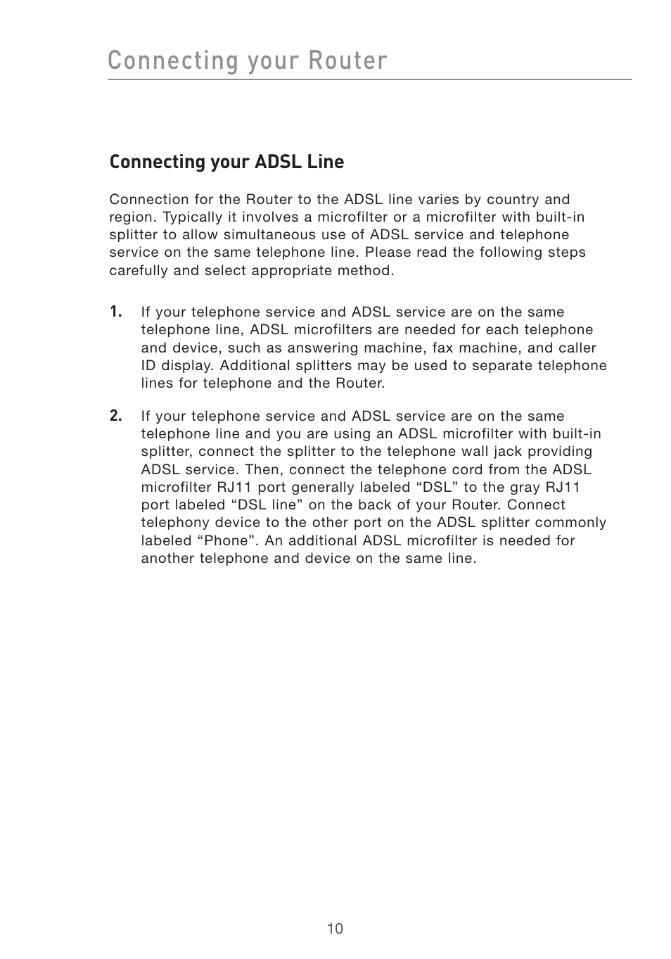 Connecting your router, Connecting your adsl line | Belkin F5D7632UK4 User Manual | Page 12 / 90
